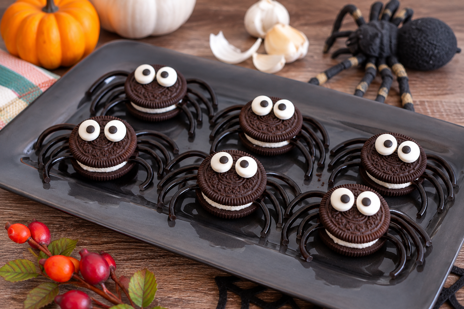 Keks-Spinnen mit Lakritz als einfaches Halloween-Rezept für Kinder
