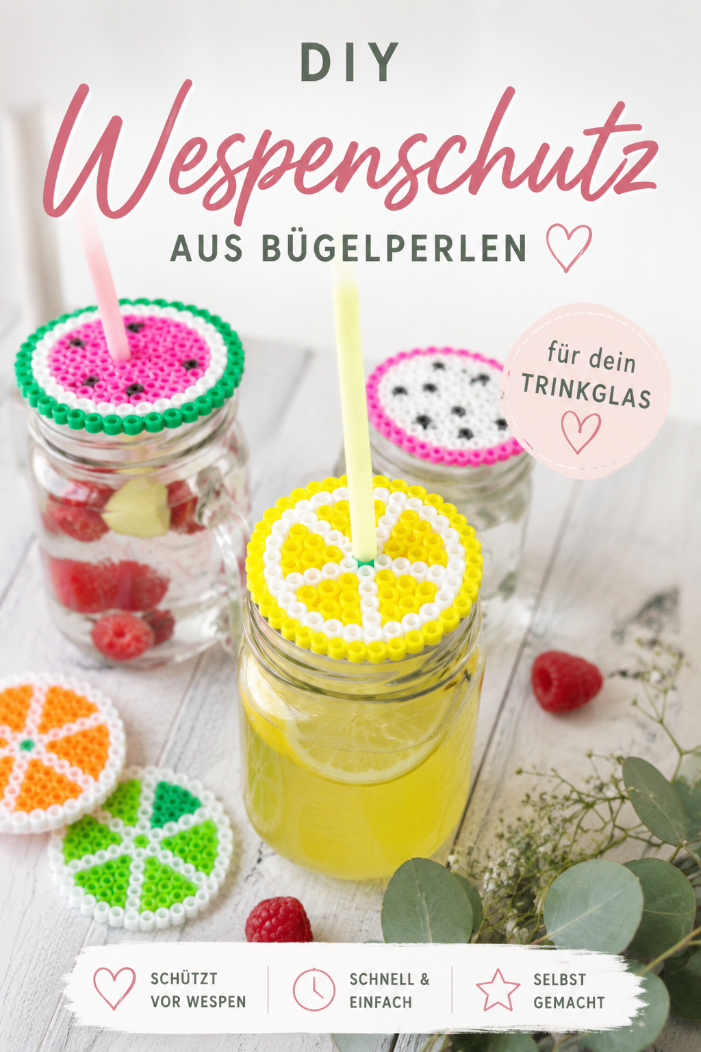 Wespenschutz für Trinkgläser aus Bügelperlen selbst machen