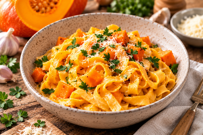 Cremige Kürbis-Pasta mit Hokkaido und Parmesan