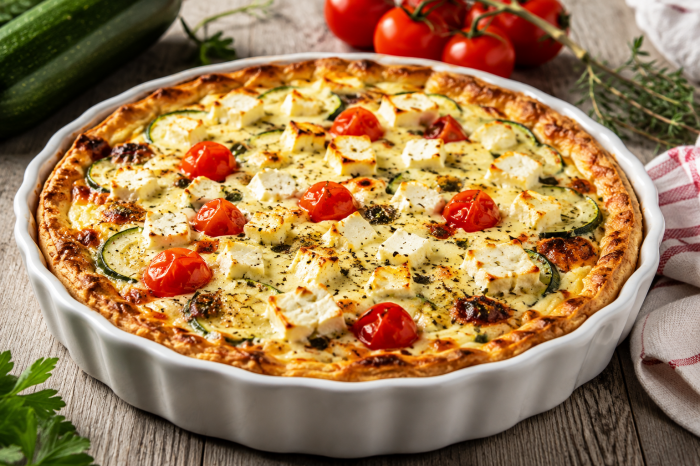 Mediterrane Zucchini-Quiche mit Feta und Tomaten