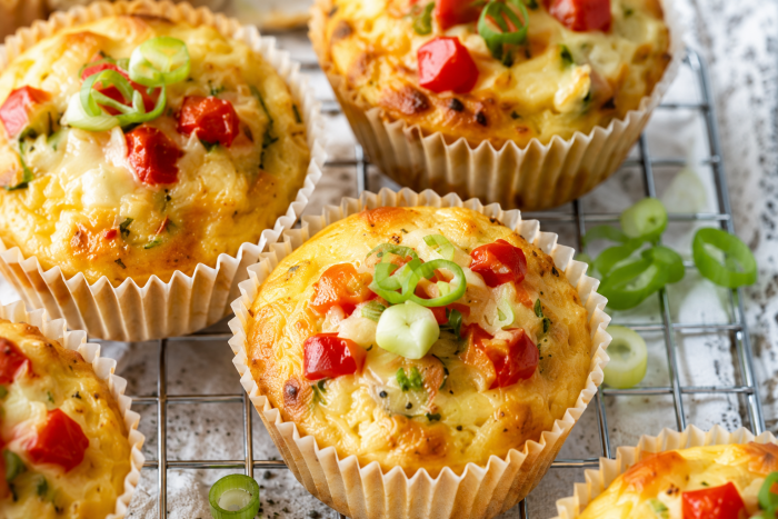 Herzhafte Zucchini-Muffins mit Paprika, Käse und Frühlingszwiebeln